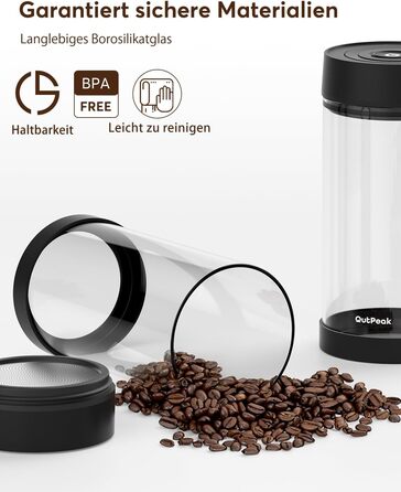 OUTPEAK 2025 Kilo Auto Вакуумна кавова банка 1,8L для 601.0 г кавових зерен, автоматичне управління, нержавіюча сталь, з ложкою, 6-місячний запас свіжості (Barista Champion's Choice) (G1350)