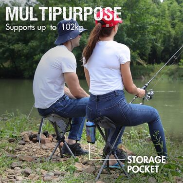 Складаний табурет EVER ADVANCED для кемпінгу, риболовлі та походів. Легкий, міцний (102 кг), з кишенею, чорно-сірий