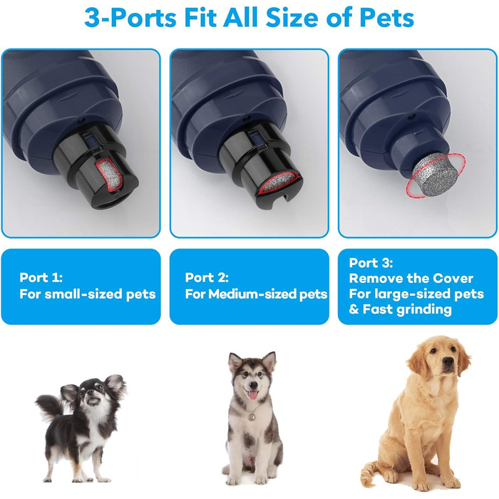 Електричний точилка для кігтів собак та котів Casfuy з LED-підсвіткою, 2 швидкості, тихий, для собак та котів малих та середніх порід (Navy Blue)