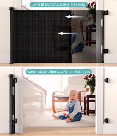 Захист від падіння для дітей Nalezuns: висувний захист для сходів, 0-180 см, сірий/чорний