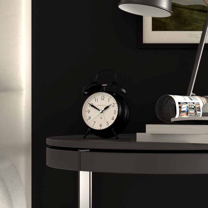 NEWGATE® Classic Double Bell Alarm Clock – The Covent Garden Metal Clock with modern dial, hammer and bell alarm… (Black)