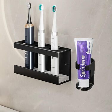 Настінний тримач для електричної зубної щітки з органайзером для пасти, 4 відділення, чорний