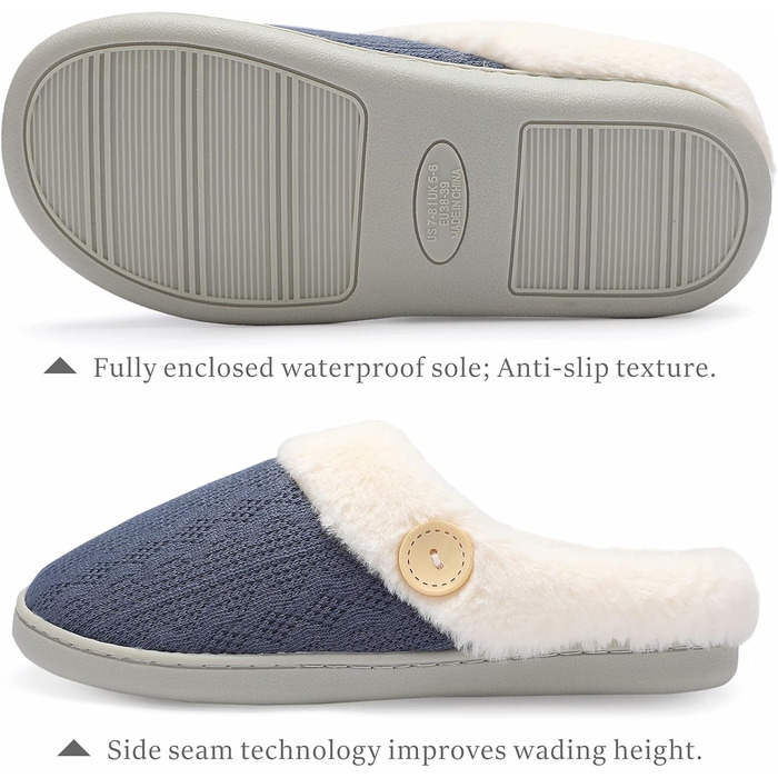 Чантому: жіночі домашні тапочки з меморі-піною, плюшеві, теплі, антиковзні, для дому та вулиці, розмір 40/41 EU, темно-синій