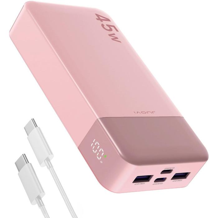 Powerbank JUOVI J2621 Рожевий, 20000mAh, 45W, для Switch, MacBook, iPhone, Samsung, Steam Deck