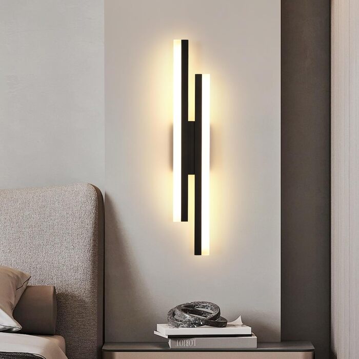 DELIPOP Настінний світильник Wandleuchte, 12W LED, 3 кольори, золото, для спальні, вітальні, коридору, сходинкового майданчика (чорний, 3000K, 48cm)