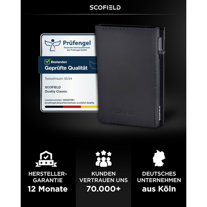 SF SCOFIELD Duality Magflip: Чоловіче карткове портмоне з RFID захистом та відділенням для монет. Slim Wallet для 9-10 карток. Матовий чорний магнітний замок.