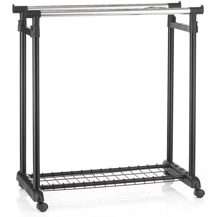 IDIMEX Wardrobe Trolley Grosso Clothes Rack Rolling Wardrobe Clothes Rack, with Shoe Storage, 2 Clothes Rails, Height Adjustable, Chrome-Plated Metal Pipe, in White (Black)