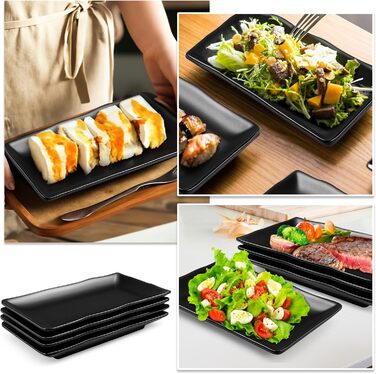 Teller Teller Rechteckig: чорний порцеляновий сервіровочний тарілка для закусок, десертів, суші, тортів, салатів, фруктів, антипасті та гарнірів (W5408-4)