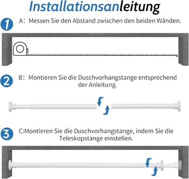 Висувна штанга для душу, штанга для душу без свердління, кріпиться без свердління, для шафи (70-195 см, білий)