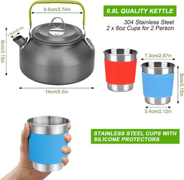 Набір посуду для кемпінгу на 17 частин: набір для приготування їжі на природі, пікніків, риболовлі та походів (2-3 особи)