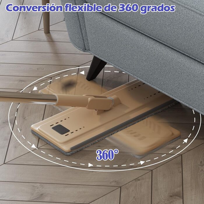 Набір для миття підлоги з відром, 2 в 1, з регульованою ручкою з нержавіючої сталі та 6 мікрофібровими насадками, для плитки та ламінату, сіро-коричневий