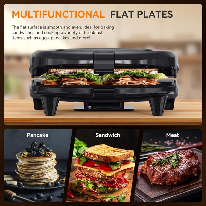 Вафельниця Snailar: компактна та стильна бельгійська модель 750W з антипригарним покриттям для хрустких вафель (плоскі пластини)