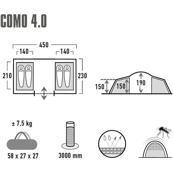 Намет High Peak Perle 4 місний, унісекс, сірий