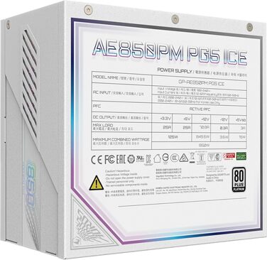 Блок живлення GIGABYTE AORUS Elite P850W Ice 850W, PCIe 5.0, 80 Plus Platinum, повністю модульний, ATX 3.0, білий