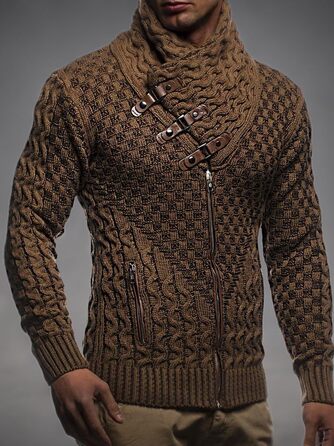 Чоловічий кардиган Eif Neson з в'язаного полотна на блискавці, Regular Fit, camel (3XL)