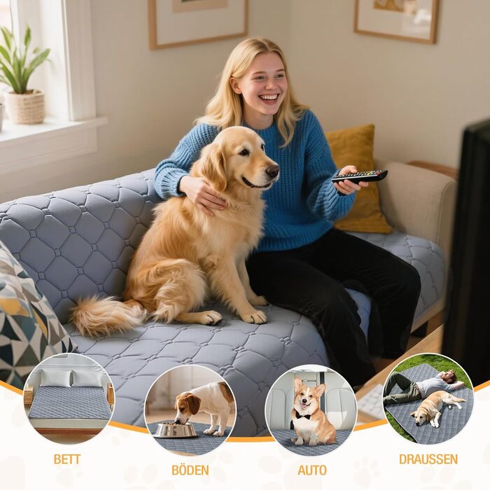 Водонепроникний килимок для собак Lekereise 137x208 см – 100% поглинаючий, не пропускає витоки, м'який, з антиковзаючим покриттям. Захист для дивану, ліжка та авто. Практичний килимок для собак та котів (Сірий)