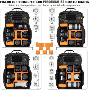 Рюкзак для камери OUUTMEE з відділенням для ноутбука 15.6 дюймів - водонепроникний рюкзак для фотокамери, міцний рюкзак для DSLR/SLR, сумісний з Canon, Nikon, DJI дронами | Знімний м'який вкладиш |