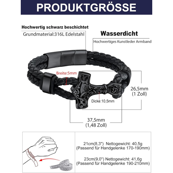 Чоловічий шкіряний браслет Bandmax Mjölnir/Череп/Масонство з магнітною застібкою. Браслет вікінгів для чоловіків, батька, чоловіка. Шкіряний браслет з гравіюванням.