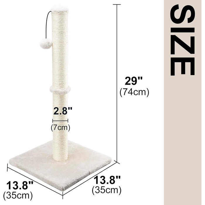 Дім-кратцбаум для котів Dimaka, 74 см, з мотузкою з сизалю та м'яким плюшевим покриттям (Бежево-білий)