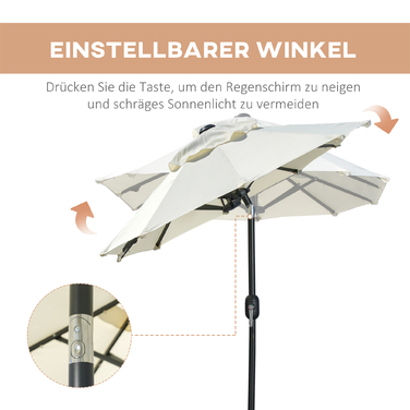 Outsunny Double Canopy Patio & Pool Umbrella 116 x 86 inches with LED Lights, Adjustable Tilt, Polyester & Steel, Beige