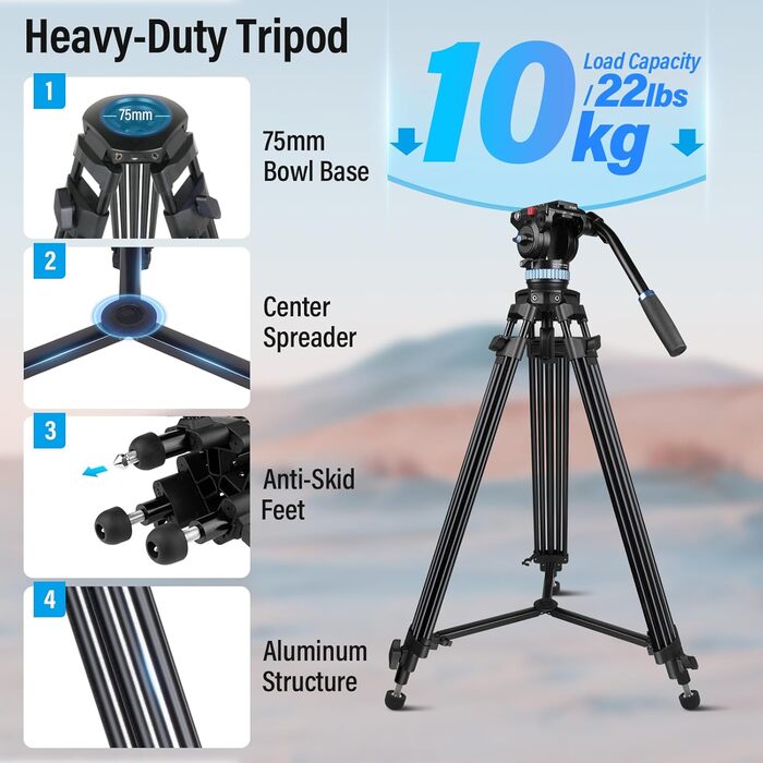 Штатив SIRUI AM-15S з плавним голівкою: професійний штатив/відеоштатив/трипод для камер, максимальне навантаження 10 кг