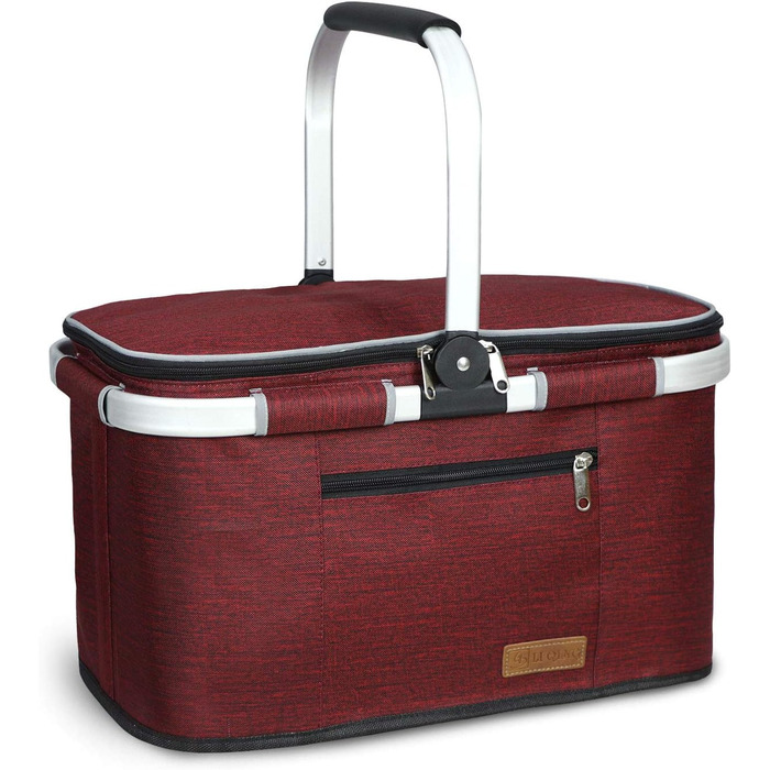 Термосумка-холодильник для покупок 35L, велика ізольована сумка-холодильник для обіду, офісу, кемпінгу, пікніка, подорожей, водонепроникний внутрішній кишень, міцна підтримка бокових стінок, винно-червоний колір