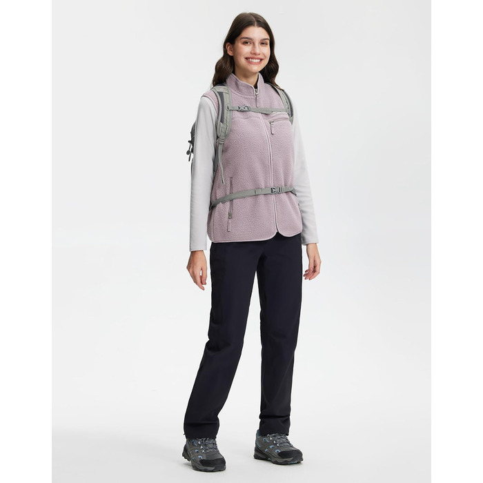Тепла флісова жилетка Pioneer Camp для жінок – м'яка жилетка з плюшевої тканини з коміром-стійкою та блискавкою для осені, походів, катання на лижах, світло-фіолетовий, розмір S