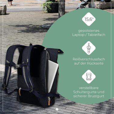 Рюкзак Travelite для ручної поклажі, рюкзак для ноутбука 15.6 дюймів, BASICS, туристичний рюкзак Rolltop, 60 см, 35 літрів, Marine/Gray