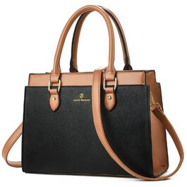 Стильна жіноча сумка-шопер Kurgool з натуральної шкіри: двоколірна, з ручками, чорно-коричнева