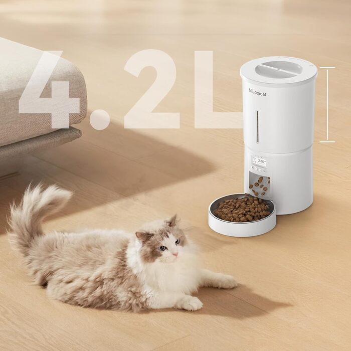 Автомат годування котів 4.2L з програмуванням, з окремою мискою з нержавіючої сталі
