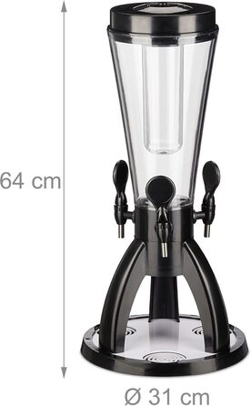 Пивна колона Relaxdays з 3 кранами, 4 л, диспенсер для напоїв з охолодженням, для саду, прозорий/чорний