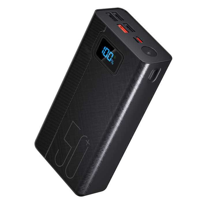 Power Bank 50000mAh 22.5W: Зовнішній акумулятор з великою ємністю, 5 USB виходів, 3 входи, чорний
