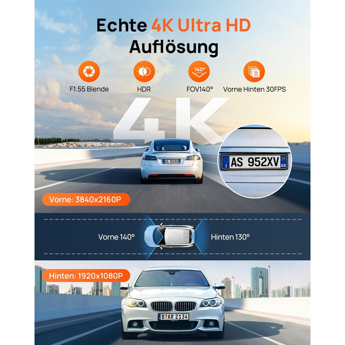 Відеореєстратор 70mai A800SE: 4K UHD + 1080p, GPS, WiFi, Dual, 128GB SD, HDR, ADAS, Нічне бачення, Паркування 24/7, 3