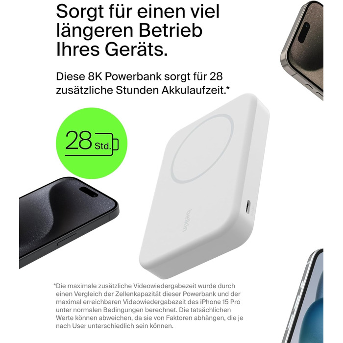 Belkin BoostCharge Pro Powerbank 10000mAh з Qi2, MagSafe, вбудований стійка, для iPhone 17, Air, 16, 15, 14, Pixel та інших – білий