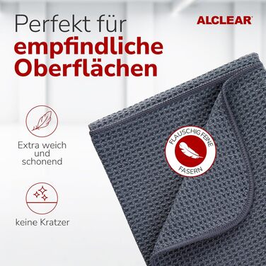 Набір мікрофібрових серветок для прибирання ALCLEAR Trockenwunder, 10 шт, 80x55 см, сірі, висока поглинальна здатність
