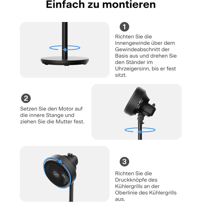 Вентилятор торнадо PELONIS з дистанційним керуванням, сенсорним дисплеєм, 3D циркуляцією, тихий (36.5dB), потужний (10м повітряний потік), регульована висота (60/111см), 4 швидкості з таймером, знімний захисний гріт, поворотний, 76см, чорний