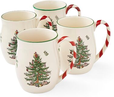 Набір з 4 кружок Portmeirion Spode з різдвяним ялинковим мотивом і ручками у вигляді льодяників