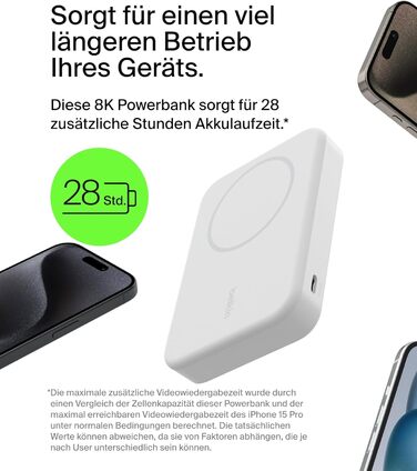 Belkin BoostCharge Pro Powerbank 10000mAh з Qi2, MagSafe, вбудований стійка, для iPhone 17, Air, 16, 15, 14, Pixel та інших – білий