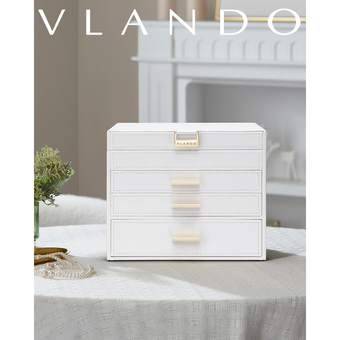 Шкатулка для прикрас Vlando Modern, 6 ярусів, з дзеркалом та відділенням для годинників, органайзер для ювелірних виробів, подарунок для жінок