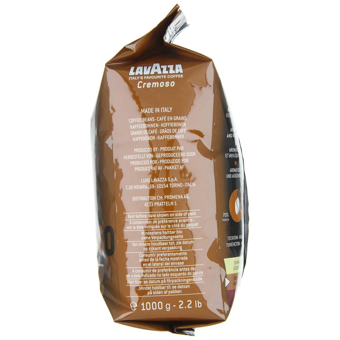 Кава в зернах Lavazza Cremoso, суміш Арабіки та Робусти, середній обсмал, ноти какао та спецій, інтенсивність 8/10, 1 кг