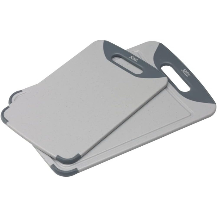 Silit Cutting Board Plastic Set, 2-Piece, Kitchen Board with Juice Groove, Hanging/Carrying Handle, 2 Sizes, Blade-Friendly