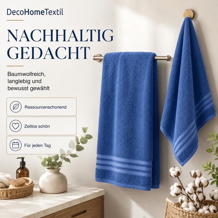 Набір рушників DecoHomeTextil Eco (6 шт.), махрові, екологічні та гігроскопічні, сині (4 шт. 70x140 см, 2 шт. 50x100 см)