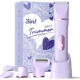 Електричний жіночий тример 3-в-1 для тіла та інтимної зони з LED-дисплеєм, USB-зарядка, IPX7, фіолетовий