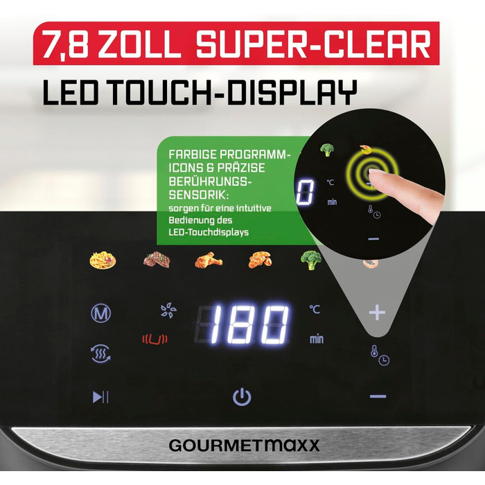 Фритюрниця повітряна GOURMETmaxx AirGenius 5.5 л з 7 програмами | Міні-піч з LED-дисплеєм | Здорове приготування для 3-5 осіб