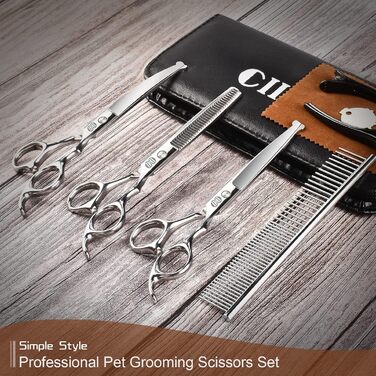 CIICII 10-in-1 Professional Dog Grooming Scissors Set with Round Tip - Pet Hair Trimmer for Dogs & Cats