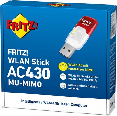 USB Wi-Fi адаптер FRITZ!WLAN Stick AC 430 MU-MIMO (Dual-band, до 433 Мбіт/с, WPA2)