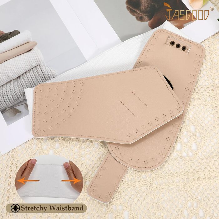 Жіночий вінтажний широкий еластичний ремінь JASGOOD з пряжками, 95/85 см, для талії 93-104/80-92 см