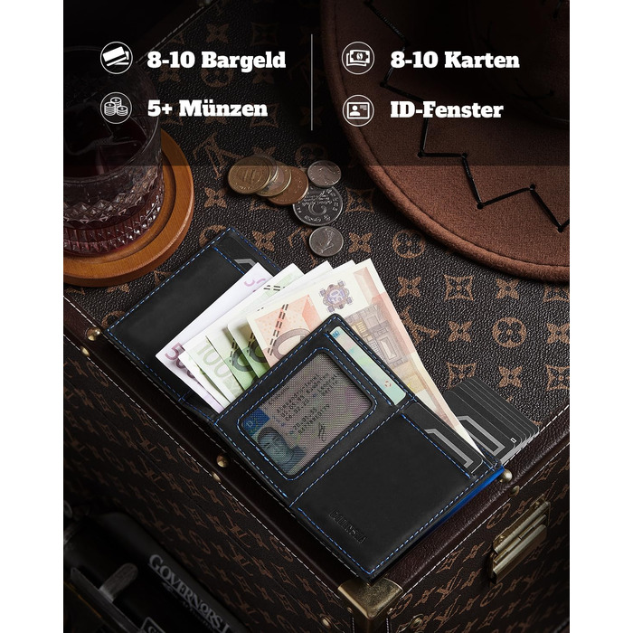 Портмоне DODENSHA® MagSnap для чоловіків з RFID захистом та відділенням для AirTag, картхолдер на 10+ карт, з монетницею, чорно-синій колір