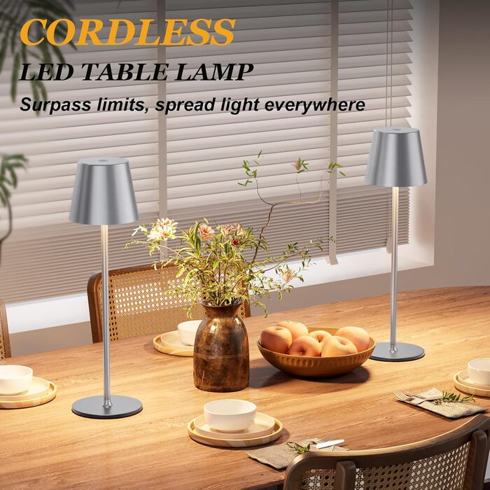 Набір з 2 бездротових настільних ламп LED з акумулятором, сенсорне регулювання яскравості, 3 режими кольору, USB-C зарядка для спальні, столу, кемпінгу (Чорний)