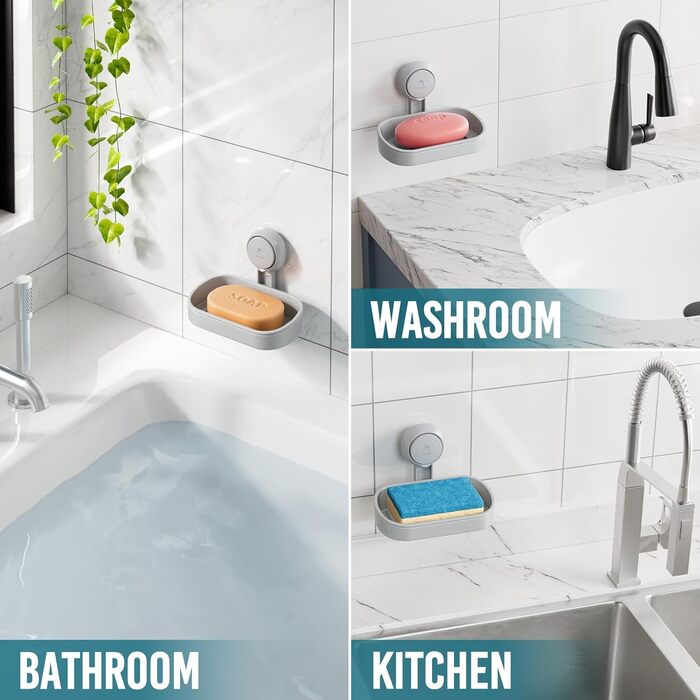 Настінний тримач для мила TAIILI з піддоном, без свердління, для душу та ванної кімнати, місткість до 5 кг, сірий (1)